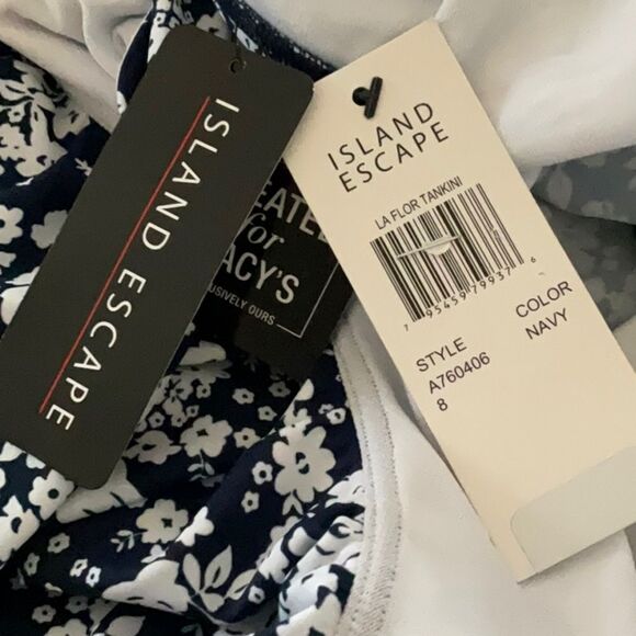 ISLAND ESCAPE NWT LA FLOR  TANKINI SWIMWEAR BATHING SUIT OFF THE SHOULDER NAVY 8 - Picture 3 of 3